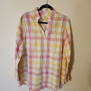 Plaid Button Down Shirt - Pink, Yellow, White